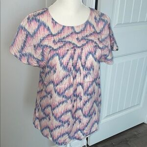 Talbots Pink and Blue Pleated Short Sleeve Blouse (size 2)